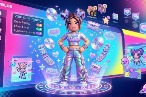 Roblox Y2K avatar trend 2026 cover image - cyber girl with holographic accessories and Y2K elements